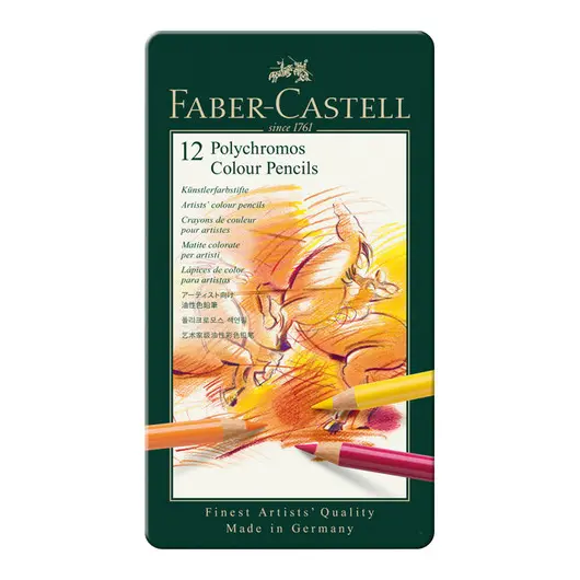 Карандаши цветные художественные Faber-Castell &quot;Polychromos&quot; 12цв., заточен., метал. коробка, фото 1