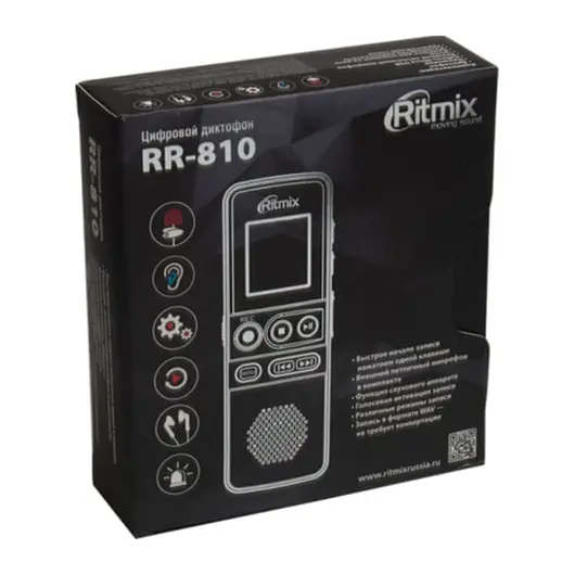 Диктофон цифровой RITMIX RR-810, память 4 Gb, запись до 291 ч., битрейт до 384 кбит/с, 15118208, фото 3
