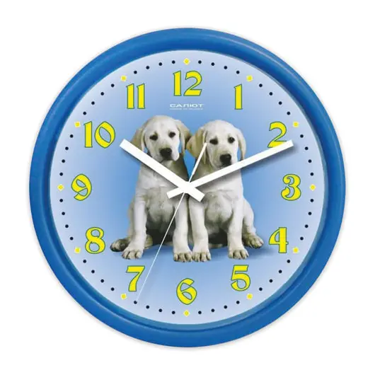 Часы настенные САЛЮТ ПЕ-Б4.1-232, круг, голубые с рисунком &quot;Собаки&quot;, голубая рамка, 24,5х24,5х3,5 см, фото 1