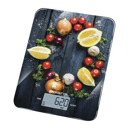 Весы кухонные POLARIS PKS 1050DG La Salsa, электронный дисплей, максимальный вес 10 кг, тарокомпенсация, стекло, фото 1