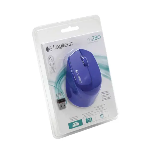 Мышь беспроводная LOGITECH M280, 2 кнопки + 1 колесо-кнопка, оптическая, синяя, 910-004290, фото 2