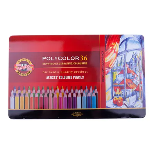 Карандаши цветные художественные Koh-I-Noor &quot;Polycolor&quot; 36цв., заточен., метал. пенал, фото 1