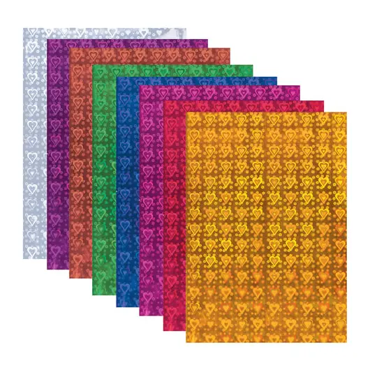 Цветная бумага А4 ГОЛОГРАФИЧЕСКАЯ САМОКЛЕЯЩАЯСЯ, 8 листов 8 цветов, 80 г/м2, &quot;СЕРДЕЧКИ&quot;, BRAUBERG, 124724, фото 2