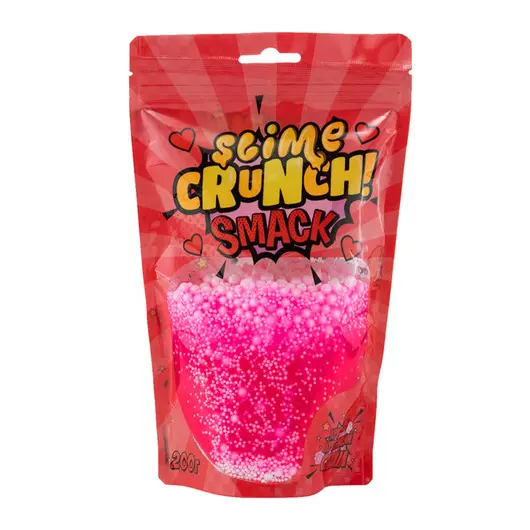 Слайм Slime Crunch-slime &quot;Smack&quot;, розовый, с пенопласт.шариками, с ароматом земляники, 200г, дой-пак, фото 1