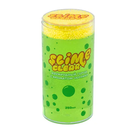 Слайм Slime &quot;Clear-slime. Изумрудный город&quot;, зеленый, с пенопласт. шариками,с ароматом черники, 250г, фото 1