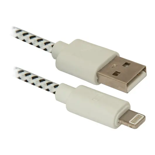 Кабель Defender ACH01-03T USB(AM) - Lightning(M), для Apple, в оплетке, 1м, белый, фото 1