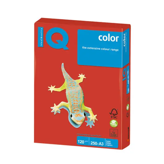 Бумага IQ color БОЛЬШОЙ ФОРМАТ (297х420 мм), А3, 120 г/м2, 250 л., интенсив, кораллово-красная, CO44, фото 1