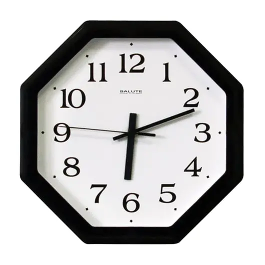 Часы настенные САЛЮТ П-В6-021, восьмигранник, белые, черная рамка, 28х28х4 см, фото 1