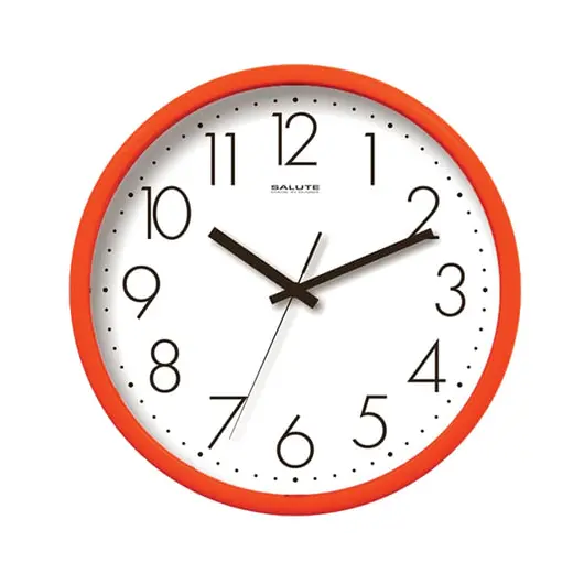 Часы настенные САЛЮТ П-2Б2.3-012, круг, белые, оранжевая рамка, 26,5х26,5х3,8 см, фото 1