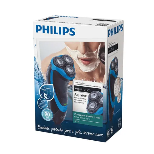 Электробритва PHILIPS AT756/16, 3 головки, аккумулятор, триммер, влажное бритье, синяя/голубая, фото 5