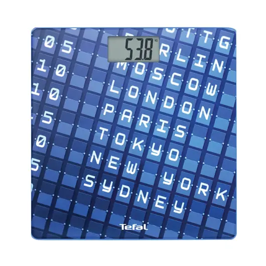 Весы напольные TEFAL PP2100V0, электронные, максимальная нагрузка 160 кг, квадрат, стекло, синие, фото 1
