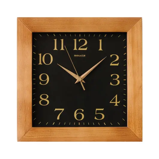 Часы настенные САЛЮТ ДС-2АА25-060, квадрат, черные, деревянная рамка, 31х31х4,5 см, фото 1