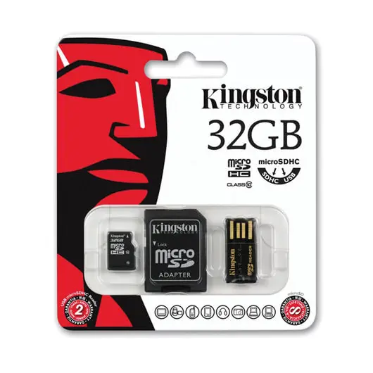 Карта памяти micro SDHC, 32 GB, KINGSTON, 10 Мб/сек. (class 10), два адаптера (SD, USB), MBLY10G2/32GB, фото 2