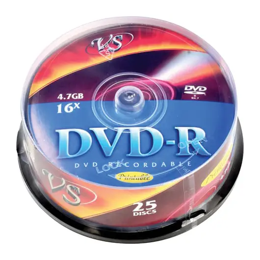 Диски DVD-R VS 4,7 Gb 16x, КОМПЛЕКТ 25 шт., Cake Box, с поверхностью для печати, VSDVDRIPCB2501, фото 1