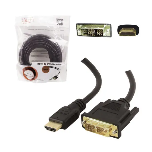 Кабель HDMI-DVI-D, 10 м, GEMBIRD, экранированный, для передачи цифрового видео, CC-HDMI-DVI-10MC, фото 1