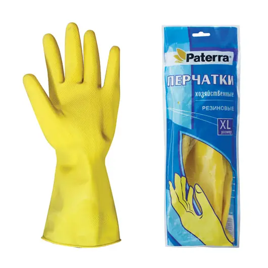 Перчатки хозяйственные резиновые PATERRA с х/б напылением, размер XL (очень большой), 402-396, фото 1