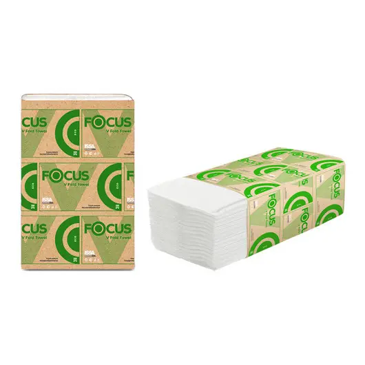 Полотенца бумажные лист Focus Eco (V-сл), 1 слойн., 250 л/пач, 23*20,5см, белые, фото 1