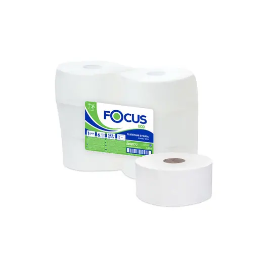 Бумага туалетная Focus Eco Jumbo, 1 слойн, 525 м/рул, тиснение, цвет белый, фото 1
