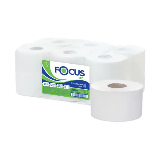 Бумага туалетная Focus Eco Jumbo, 1 слойн, 200 м/рул, тиснение, цвет белый, фото 1
