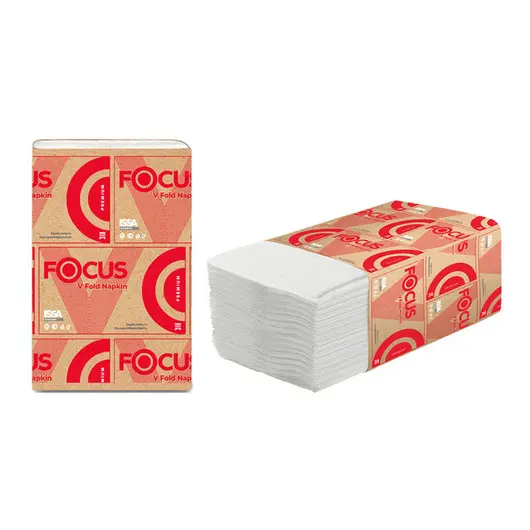 Салфетки бумажные диспенсерные Focus Premium (V-сл), 2-сл., 200л/пач. 16,8*23см, тисн., белые, фото 1
