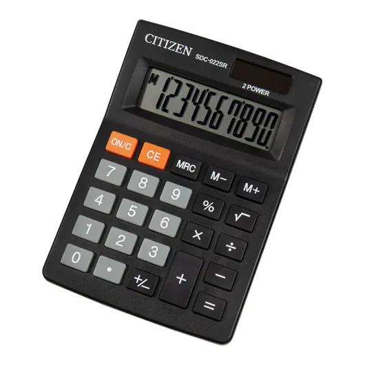 Калькулятор настольный Citizen SDC-022SR, 10 разр., двойное питание, 87*127*23мм, черный, фото 1