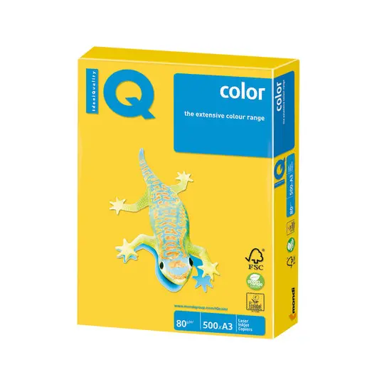 Бумага IQ color БОЛЬШОЙ ФОРМАТ (297х420 мм), А3, 80 г/м2, 500 л., интенсив, ярко-желтая, IG50, фото 1