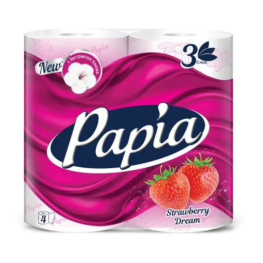 Бумага туалетная Papia &quot;Strawberry Dream&quot;, 3х-слойн., 4шт., ароматизир., розов. тиснение, белый, фото 1