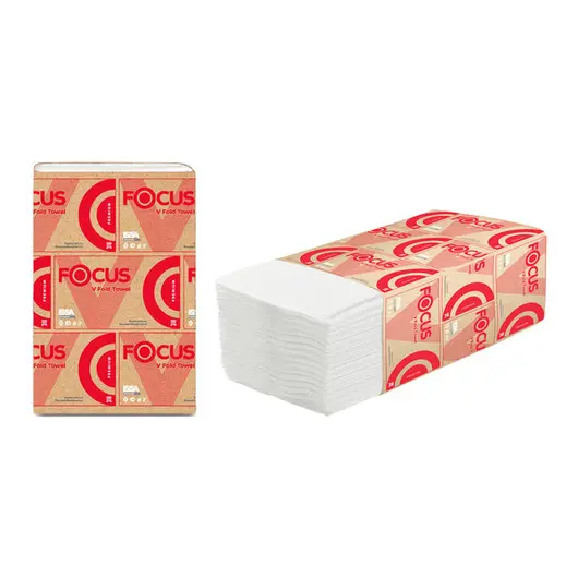 Полотенца бумажные лист Focus Premium (V-сл), 2 слойн., 200 л/пач, 23*20, 5см, белые, фото 1
