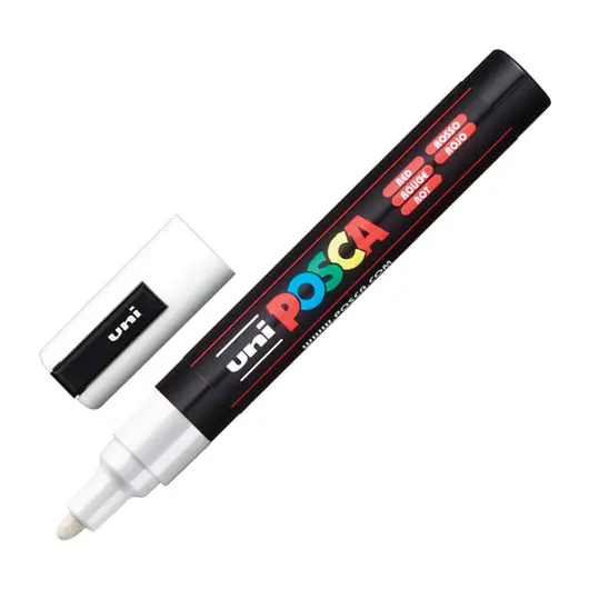 Маркер-краска влагостираемый (paint marker) UNI &quot;POSCA&quot;, 1,8-2,5 мм, БЕЛЫЙ, на водной основе, PC-5M WHITE, фото 1