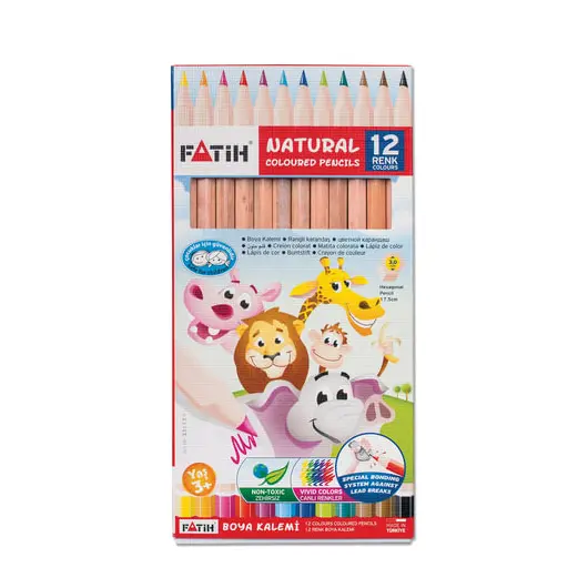 Карандаши цветные PENSAN (FATIH), 12 цветов, заточенные, некрашеный корпус, картонная упаковка, 33113, фото 1
