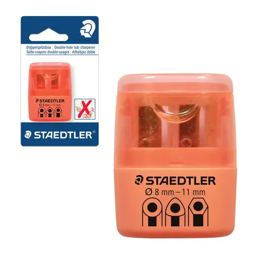 Точилка STAEDTLER, 2 отверстия, с контейнером, пластиковая, оранжевая, 51260F-4BK, фото 1