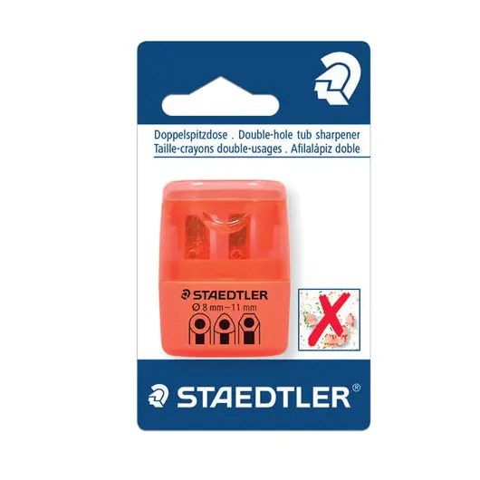 Точилка STAEDTLER, 2 отверстия, с контейнером, пластиковая, оранжевая, 51260F-4BK, фото 2