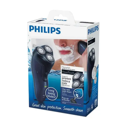 Электробритва PHILIPS AT620/14, 3 головки, аккумулятор, влажное бритье, синяя, фото 3