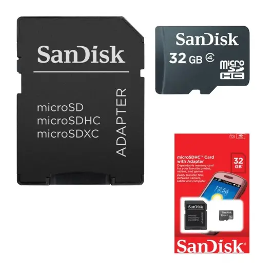 Карта памяти micro SDHC, 32 GB, SANDISK, 4 Мб/сек. (class 4), с адаптером, SDSDQM-032G-B35, фото 1