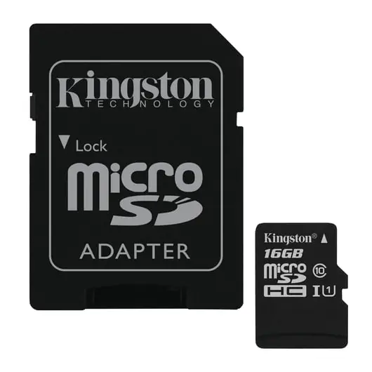 Карта памяти micro SDHC,16 GB, KINGSTON Canvas Select, UHS-I U1, 80 Мб/сек. (class 10), адаптер, SDCS/16GB, фото 1