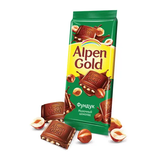 Шоколад ALPEN GOLD (Альпен Голд), молочный с фундуком, 90 г, 40734, фото 1