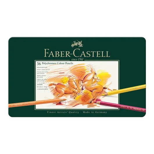 Карандаши цветные художественные Faber-Castell &quot;Polychromos&quot; 36цв., заточен., метал. коробка, фото 1