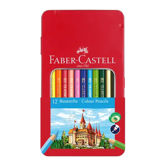 Карандаши цветные Faber-Castell, 12цв., заточен., метал. кор., фото 1