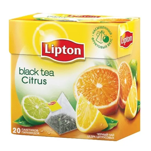 Чай LIPTON (Липтон) &quot;Citrus&quot;, черный с цедрой цитрусовый, 20 пирамидок по 2 г, 21187919, фото 1