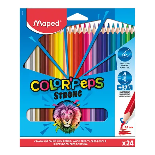Карандаши цветные пластиковые Maped &quot;Color&#039;Pepes Strong&quot; 24цв.,трехран., заточен., картон, европ., фото 1
