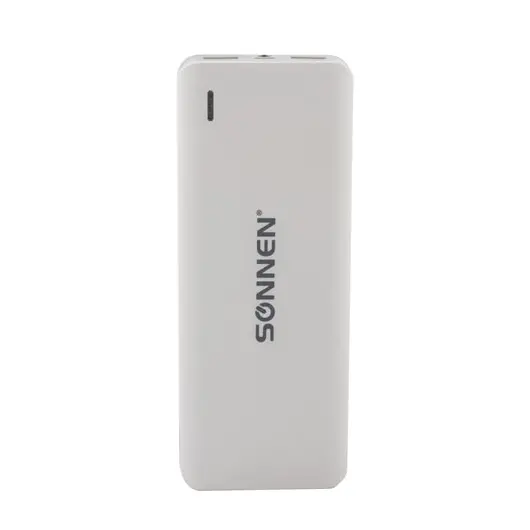 Аккумулятор внешний SONNEN POWERBANK V16, 15000 mAh, 2 USB, литий-ионный, фонарик, бело-серый, 262758, фото 3