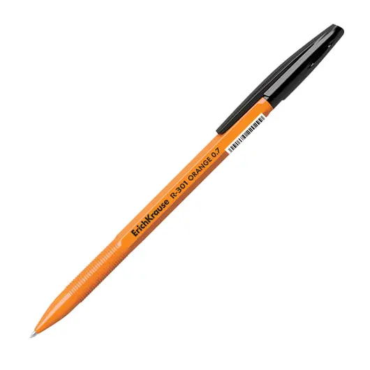 Ручка шариковая ERICH KRAUSE &quot;R-301 Orange&quot;, ЧЕРНАЯ, корпус оранжевый, узел 0,7 мм, линия письма 0,35 мм, 43195, фото 1