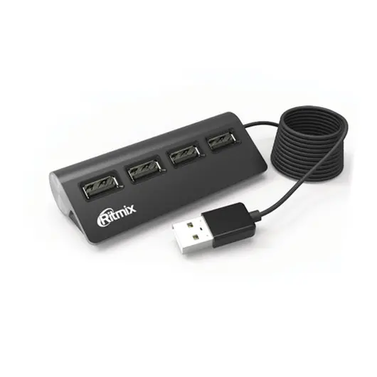 Хаб RITMIX CR-2400, USB 2.0, 4 порта, кабель 1 м, алюминиевый корпус, черный, 15118095, фото 2
