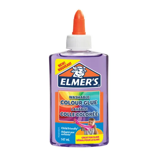 Клей канцелярский Elmers &quot;Colour Glue&quot;, 147мл, для слаймов, фиолетовый, полупрозрачный, фото 1