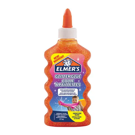Клей канцелярский Elmers &quot;Glitter Glue&quot;, 177мл, для слаймов, оранжевый, с блестками, прозрачный, фото 1