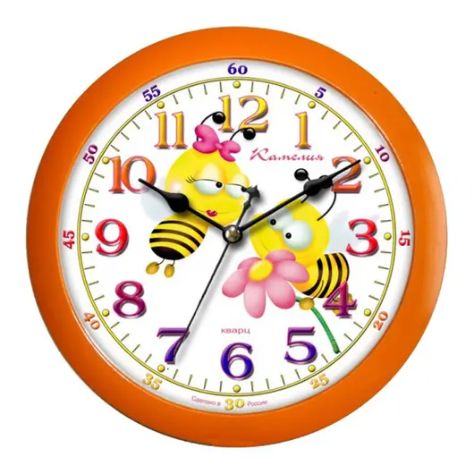 Часы настенные ход плавный, Камелия &quot;Пчелки&quot;, круглые, 29*29*3,5, оранжевая рамка, фото 1