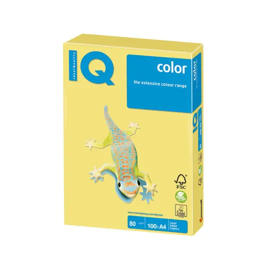 Бумага IQ color, А4, 80 г/м2, 100 л., умеренно-интенсив (тренд), лимонно-желтая, ZG34, фото 1