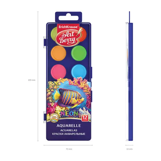 Краски акварельные ERICH KRAUSE Artberry &quot;Neon&quot;, 12 цветов, без кисти, пластиковая коробка, 41727, фото 4