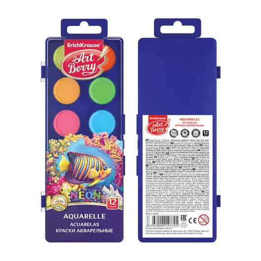 Краски акварельные ERICH KRAUSE Artberry &quot;Neon&quot;, 12 цветов, без кисти, пластиковая коробка, 41727, фото 3