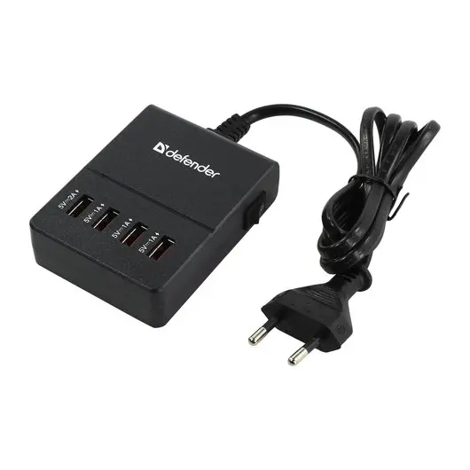 Зарядное устройство сетевое (220В) на 4 USB-порта, DEFENDER UPA-40, шнур 1,4 м, черное, 83537, фото 1